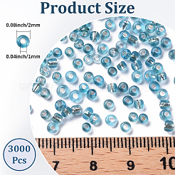 3000個のガラスシードビーズ  銀並ぶ丸い穴  丸い小さなビーズ  ターコイズ  2mm  穴：1mm&nbsp;SEED-PA0001-29A-03