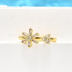 Латунные кольца-манжеты с микропаве и прозрачным цирконием для женщин RJEW-H247-18G