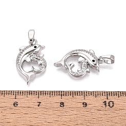 真鍮マイクロパヴェクリアキュービックジルコニアペンダント  イルカのチャーム  プラチナ  23x14x3mm  穴：6x3.5mm&nbsp;KK-Q073-11P