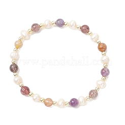 Эластичные браслеты из натурального ауралита 23 и культивированного пресноводного жемчуга для женщин&nbsp;BJEW-JB13356