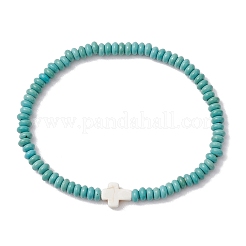 Stretch-Armbänder aus synthetischen türkisfarbenen Perlen für Frauen und Männer&nbsp;BJEW-JB11293-01