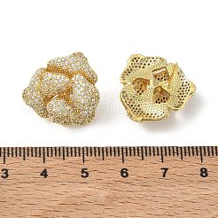 Orecchini a lobo a forma di fiore di camelia in ottone e zirconi cubici trasparenti&nbsp;KK-CBA36A2-01G