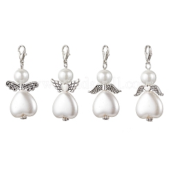 4 шт. 4 стиля АБС пластик искусственный жемчуг и стеклянный жемчуг сердце ангел подвеска украшения HJEW-JM03498