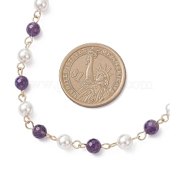 Женские ожерелья из круглых бусин с ракушечным жемчугом и натуральным аметистом NJEW-JN05635