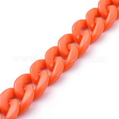 手作りの不透明アクリルカーブチェーン  オレンジ  リンク：19x13.5x4.5mm  39.37インチ（1m）/連&nbsp;X-AJEW-JB00662-04