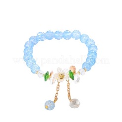 Bracelets extensibles en perles rondes de verre craquelé marguerite&nbsp;FS-WG28140-02