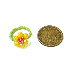 女性用フラワーガラスビーズストレッチリングセット4個4色  ミックスカラー  内径：18mm  1pc /カラー&nbsp;RJEW-TA00141
