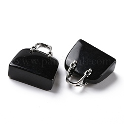 Латунные подвески из натурального черного обсидиана&nbsp;KK-E274-01P-011