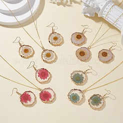 Ohrringe und Halsketten-Sets mit getrockneten Blumen aus Kunstharz&nbsp;SJEW-FS00005
