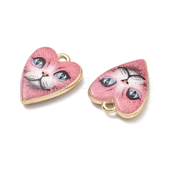 プリント合金ペンダント  猫の顔の形をしたハートのチャーム  ゴールドカラー  ピンク  19.5x15.5x4mm  穴：1.6mm&nbsp;AL-CBAA9B8-01A-G