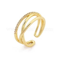 Кольца-манжеты для женщин с покрытием крест из латуни с микропаве из прозрачного кубического циркония RJEW-M028-123G