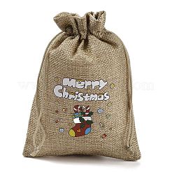 Bolsas de embalaje de arpillera impresas navideñas bolsas con cordón&nbsp;ABAG-Q053-02B-04