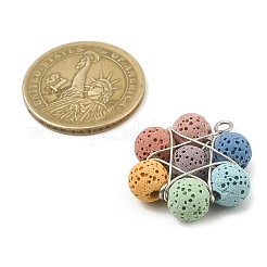 天然溶岩石染めビーズペンダント  銅線で巻いたフラワーチャーム  カラフル  銀  26x26x8mm  穴：2mm&nbsp;PALLOY-TA00085-02