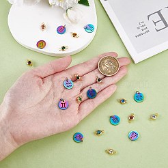 DIYジュエリー作りの発見キット  星座チャーム付き201ステンレススチールフラットラウンドを含む  304ステンレススチールラインストーンリンクコネクター  ミックスカラー  24個/箱&nbsp;DIY-SZ0009-09
