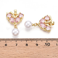 Латунные подвески с микропаве из кубического циркония и искусственного жемчуга ABS KK-T070-66B