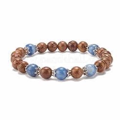 Bracciale elasticizzato da donna con perline rotonde in legno wengé naturale e pietre preziose&nbsp;BJEW-JB07935