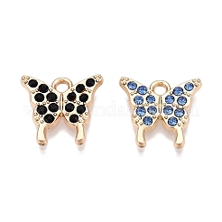ラックメッキ合金ペンダント  ラインストーン付き  蝶のチャーム  ゴールドカラー  12.5x13.5x2.5mm  穴：1.8mm&nbsp;FIND-N005-24G