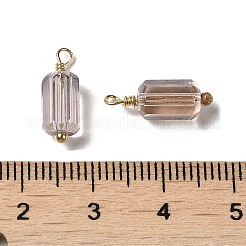 ハーフメッキガラスチャーム  本物の18Kゴールドメッキ真鍮ループ付き  ファセットコラムチャーム  ロージーブラウン  14.5x5mm  穴：1.6mm&nbsp;KK-P242-23G-01