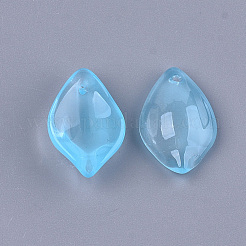 透明スプレー塗装ガラスペンダント  花びら  ライトスカイブルー  19x12.5x5~5.5mm  穴：1mm&nbsp;GLAA-S183-13C
