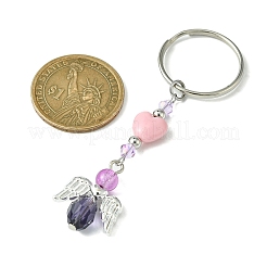 ガラス＆アクリルペンダントキーホルダー  鉄のスプリットキーリング付き  ハート＆エンジェル  ミディアム蘭  8.1~8.2cm&nbsp;KEYC-JKC00642-02