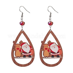 Рождественские деревянные серьги-подвески с принтом EJEW-JE06518
