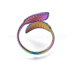 304ステンレススチールリーフカフリング  女性のためのレインボーカラーオープンリング  usサイズ7 1/2(17.7mm)&nbsp;RJEW-N038-1010