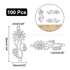 304ステンレススチール製フィリグリージョイナーリンク100個  花  ステンレス鋼色  39x16x1.5mm  穴：2mm&nbsp;STAS-AR0001-24