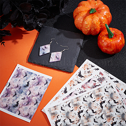 5 шт. 5 стиля Хэллоуин узор летучая мышь керамика глина вода переводная бумага&nbsp;AJEW-UN0002-61