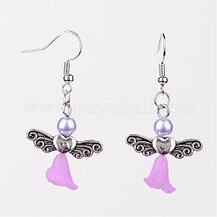 Круглый стеклянный жемчуг болтающиеся серьги EJEW-JE02169