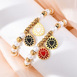 201 браслет из нержавеющей стали с круглыми бусинами BJEW-C090-03G-G