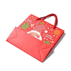 ナイロンコードハンドル付きクリスマスサンタクロースプリント紙ギフトバッグ  レッド  正方形  19.9x19.9x0.5cm  展開：19.9x8.1x19.9cm&nbsp;CARB-K003-01B-02