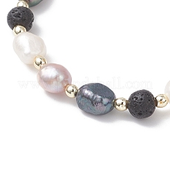 Браслеты из натуральных бусин из пресноводного культивированного жемчуга и лавового камня для женщин BJEW-JB12867
