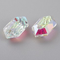 エンボスガラスラインストーンペンダント  双円錐形  多面カット  クリスタルAB  13x6.5x4mm  穴：1.5mm&nbsp;GLAA-J101-02A-001AB