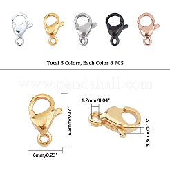 304ステンレススチール製ロブスタークロウ留め金  ミックスカラー  9~9.5x6x3~3.5mm  穴：1~1.2mm  5色  8個/カラー  40個/箱&nbsp;STAS-UN0011-67