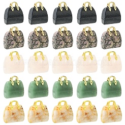 5 pz. 5 stili di ciondolo in pietra d'oro blu sintetica e agata naturale di fiori di ciliegio e avventurina verde e quarzo rosa e rodonite in ottone&nbsp;KK-YW0003-41