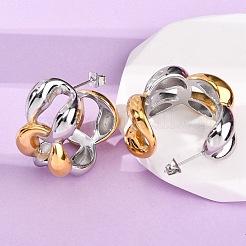 304ステンレススチールツートンスタッドピアス  チェーンチャーム  ゴールデン·ステンレス鋼色  33.5x18mm&nbsp;EJEW-A136-01B-GP