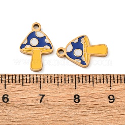 304ステンレスペンダント  エナメル  イオンプレーティング（ip）  キノコの部屋  ゴールドカラー  ブルー  14.8x9.8x1.5mm&nbsp;STAS-CJC0016-03B-G