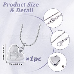1 colgante de urna de cenizas de acero inoxidable con forma de corazón y huella de pata.&nbsp;NJEW-CN0001-15P