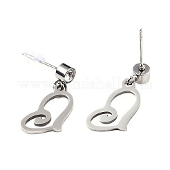 201 ステンレススチール ダングル スタッド イヤリング  クリアキュービックジルコニア  ハート  ステンレス鋼色  20mm  ピン：0.8mm&nbsp;EJEW-T008-JN737