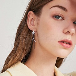 変色防止ロジウムメッキ スターリングシルバー スター チェーン タッセル ダングル イヤリング  女性用ロングドロップアメリカンチェーンピアス  プラチナ  925mm  ピン：75x14.5mm&nbsp;JE1043A