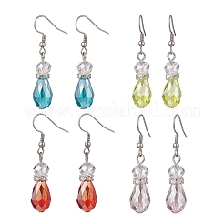 Серьги-подвески из гальванического стекла в форме капли&nbsp;EJEW-JE06796