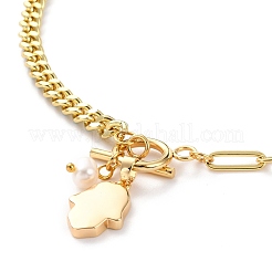 Collares con colgante de mano de hamsa de concha natural&nbsp;NJEW-JN03240-04