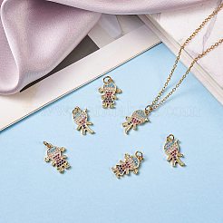 6個2スタイル真鍮マイクロパヴェキュービックジルコニアペンダント  ガール＆ボーイ  ゴールドカラー  カラフル  18.5x11.5~13.5x1.5mm  穴：2.5mm  3個/スタイル&nbsp;KK-SZ0003-86