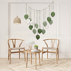 Böhmische handgewebte Baumwollseil-Blattquaste mit Holzperlen als Wandbehang&nbsp;FIND-WH20019-136B-01