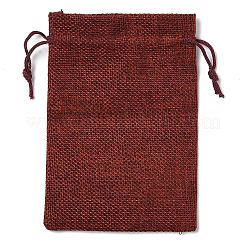 クリスマステーマのジュート布収納バッグ  長方形巾着袋  ファイヤーブリック  サンタクロース  14x10x0.4cm&nbsp;ABAG-F010-01B-05