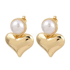 Серьги-гвоздики с подвесками в форме сердца из латунного АБС-пластика EJEW-L275-13G-02