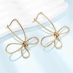 Серьги-кольца из нержавеющей стали 201 с полыми цветами&nbsp;LS-EJEW-P337-01G