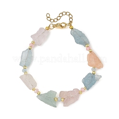 Braccialetti con pepite di morganite naturale grezza e perline di giada malese tinta.&nbsp;BJEW-JB14390