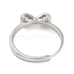 Регулируемые кольца из латуни с бантиком и микро-паве с прозрачным фианитом&nbsp;RJEW-S416-03P