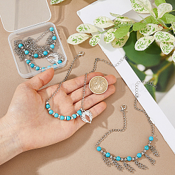 4 Stück 2 Stile Herz Flügel Zinklegierung Charme mit synthetischen türkisfarbenen Perlen Boot Strap Ketten&nbsp;BJEW-FH00002